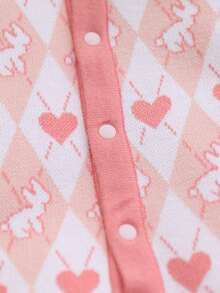 SHEIN Baby Girls' Knit Romper, Cartoon Cute Cardigan‑Style Knitted Jumpsuit - Pink - View 8