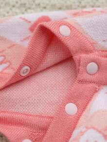 SHEIN Baby Girls' Knit Romper, Cartoon Cute Cardigan‑Style Knitted Jumpsuit - Pink - View 5