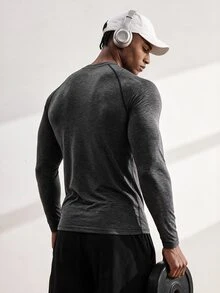 Driftmere Men's Bull Print Crew Neck Raglan Sleeve Sports T-Shirt Workout Tops Gym Top Fall Compression Shirt Breathable Fitted Men, Lightweight - Dark Grey - View 3