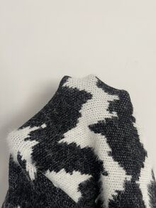 GALLERY FADE 男士對比色長袖單排扣休閒針織開襟衫，哥德風 - 黑與白 - 查看 8