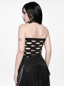 ROMWE Goth Punk Sexy Fishnet Burnout Design Cross Metal Pendant Fitted Tube Top - Black - View 2