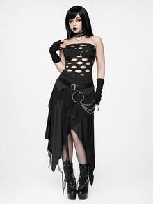 ROMWE Goth Punk Sexy Fishnet Burnout Design Cross Metal Pendant Fitted Tube Top - Black - View 8