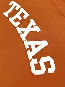 SHEIN 男女通用 TEXAS 印花短袖插肩 T 恤，女士圆领彩色图案 T 恤 - 鏽棕色 - 查看 3