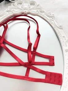 SHEIN 女款天藍色刺繡細肩帶內衣套裝 2件組 - 紅色 - 查看 4