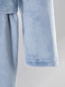 Boys' Plush Hooded Robe, Light Blue Fleece Fabric, Front Letter Embroidery, Thickened Long Sleeve Children's Bathrobe, Single Piece - Blue - View 5