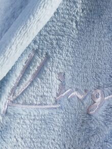 Boys' Plush Hooded Robe, Light Blue Fleece Fabric, Front Letter Embroidery, Thickened Long Sleeve Children's Bathrobe, Single Piece - Blue - View 9