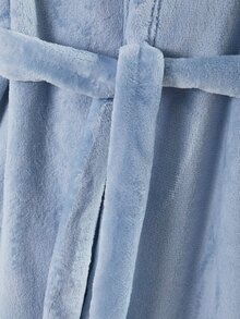 Boys' Plush Hooded Robe, Light Blue Fleece Fabric, Front Letter Embroidery, Thickened Long Sleeve Children's Bathrobe, Single Piece - Blue - View 8