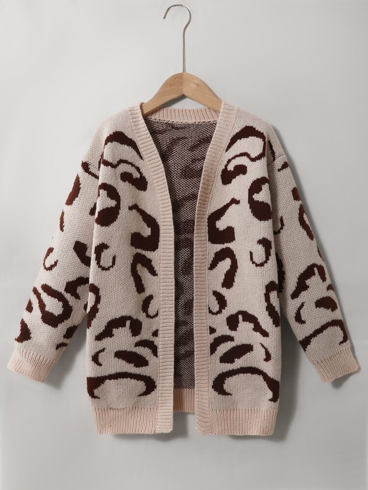 SHEIN Tween Girl' Cozy Jacquard Knit Cardigan, Soft Open-Front Sweater With Abstract Pattern, Casual Chic Style For Toddler Girls & Boys, Soft Comfortable - Multicolor - View 4