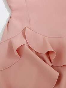 SHEIN Elegant Romantic Women's Long Sleeve Short Dress With Multi-Layered Ruffle Hem Party Tea Party Garden Night Day Party Dusty Pink Autumn - Pink - View 6