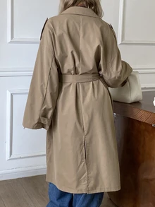 DAZY Women's Loose Mid-Length Casual Trench Coat Jacket Fall - Khaki - View 5