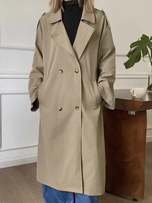 DAZY Women's Loose Mid-Length Casual Trench Coat Jacket Fall - Khaki - View 2