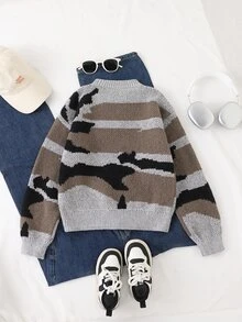 Boys' Autumn/Winter Fashion Pattern & Letter Jacquard Knit Sweater Long Sleeve Base Layer - Grey - View 2