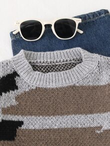 Boys' Autumn/Winter Fashion Pattern & Letter Jacquard Knit Sweater Long Sleeve Base Layer - Grey - View 5