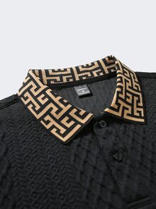 Daypath Camisa polo de punto jacquard con textura acanalada en cuello & puños para hombre, formal - Negro - Ver 9