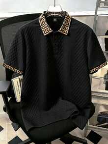 Daypath Camisa polo de punto jacquard con textura acanalada en cuello & puños para hombre, formal - Negro - Ver 6