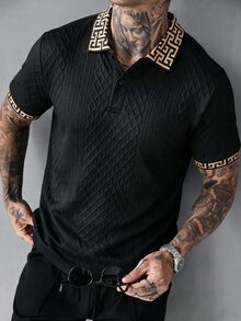 Daypath Camisa polo de punto jacquard con textura acanalada en cuello & puños para hombre, formal - Negro - Ver 5