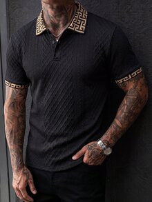 Daypath Camisa polo de punto jacquard con textura acanalada en cuello & puños para hombre, formal - Negro - Ver 4