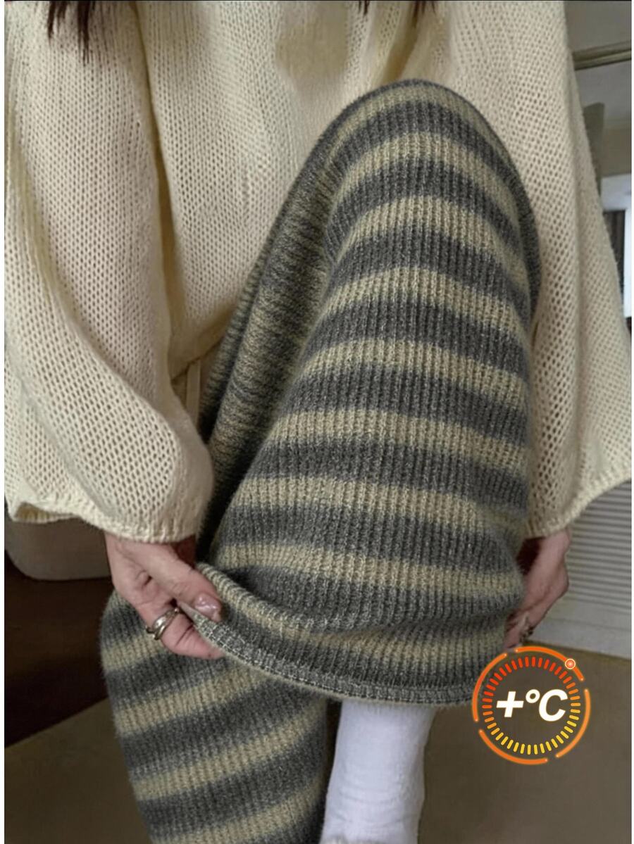Comfortcana Gray Striped Casual 90s Plus Size Pants Formal Vacation Autumn - Green - View 1