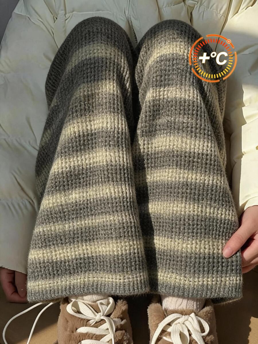 Comfortcana Gray Striped Casual 90s Plus Size Pants Formal Vacation Autumn - Green - View 1