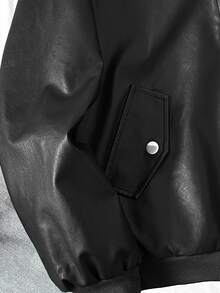 SHEIN 青少年女孩黑色PU保暖內裡連帽外套大衣，秋冬款 - 黑色 - 查看 4