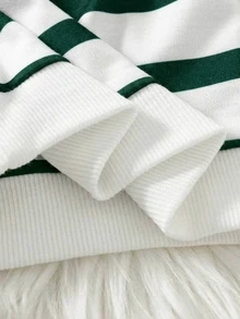 SHEIN 2pcs Baju Sweatshirt dan Celana Bayi Laki-laki Baru Lahir Gaya Preppy Manis Garis-garis Hijau Putih Bordir Lengan Panjang Kerah Bulat Ukuran Reguler untuk Ulang Tahun Musim Gugur Liburan Halloween Rajut - MultiWarna - View 6