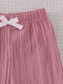 3pcs Toddler Girl Wide Leg Pants Cute Sweet Black Pink Cream Bowknot Textured Pleated Ribbed Lightweight Vacation Summer Holiday Ballet Flowy Trouser - Multicolor - View 8