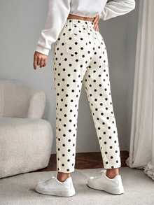 EMERY ROSE Jeans de mezclilla casual con estampado de lunares para tallas grandes - Beis - Ver 2