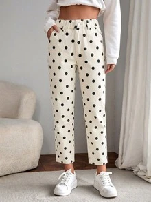 EMERY ROSE Jeans de mezclilla casual con estampado de lunares para tallas grandes - Beis - Ver 7