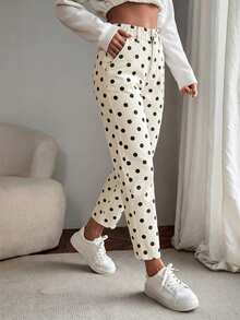 EMERY ROSE Jeans de mezclilla casual con estampado de lunares para tallas grandes - Beis - Ver 5