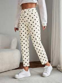 EMERY ROSE Jeans de mezclilla casual con estampado de lunares para tallas grandes - Beis - Ver 6