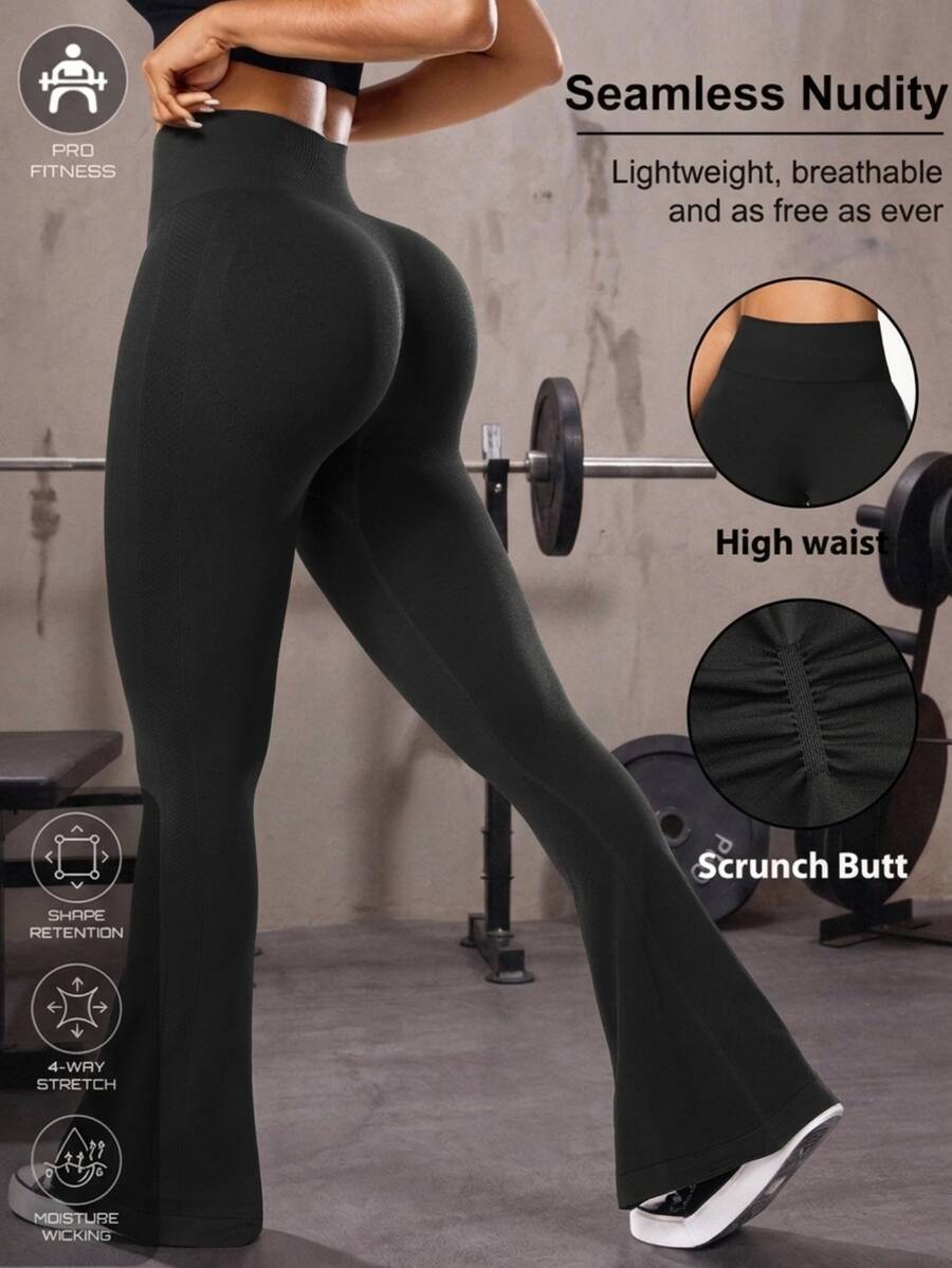 SHEIN Sports Celana Olahraga Kasual Pas Badan Warna Polos, Bernapas, Serbaguna, Model Melebar, Tanpa Jahitan - Hitam - View 1