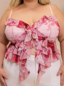 Hourglow Women's Plus Size Romantic Rose Floral Print Camisole Top Casual Vacation Summer - Multicolor - View 6