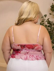 Hourglow Women's Plus Size Romantic Rose Floral Print Camisole Top Casual Vacation Summer - Multicolor - View 2