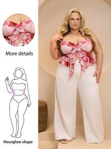 Hourglow Women's Plus Size Romantic Rose Floral Print Camisole Top Casual Vacation Summer - Multicolor - View 1