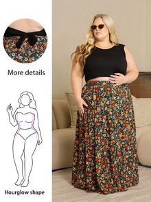 Hourglow Tank Top Tanpa Lengan dengan Tali Belakang, Warna Polos, Ukuran Plus untuk Wanita, Kasual Musim Panas, Hitam - Hitam - View 1