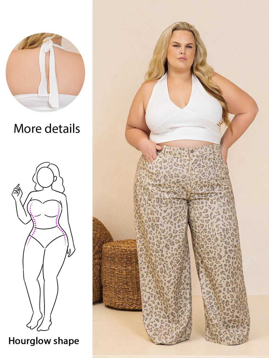 Hourglow Plus Size Black Tie-Up Spaghetti Strap Crop Top Casual Summer White - White - View 1