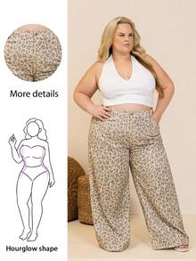Hourglow Celana Jeans Kasual Serbaguna Model Lebar dengan Saku Motif Leopard Ukuran Besar untuk Liburan - MultiWarna - View 2