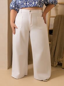 Hourglow Plus Size Women Pocket Button Casual Versatile Daily Wear Denim Jeans White - White - View 5