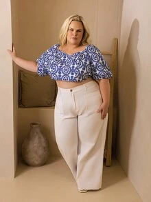 Hourglow Plus Size Women Pocket Button Casual Versatile Daily Wear Denim Jeans White - White - View 4