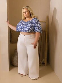 Hourglow Plus Size Women Pocket Button Casual Versatile Daily Wear Denim Jeans White - White - View 3