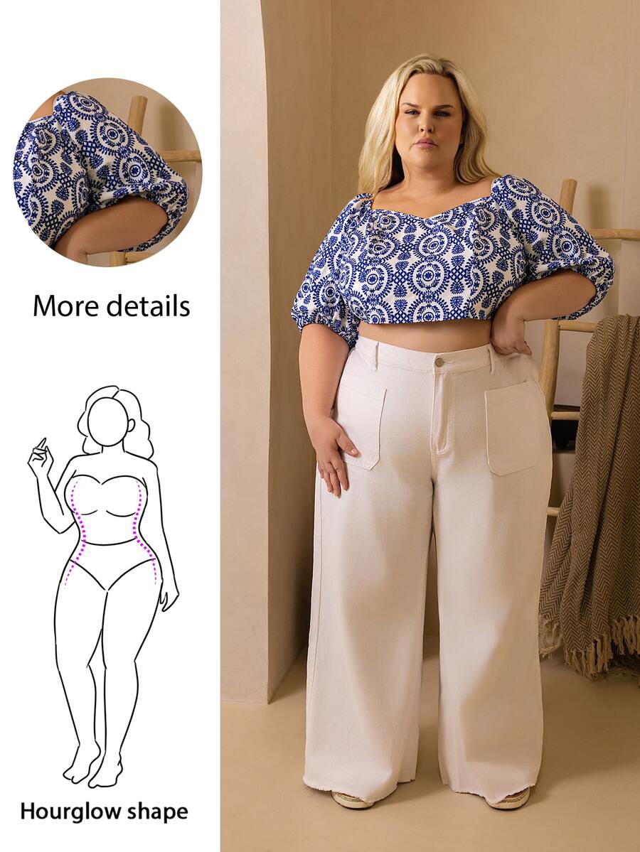 Hourglow Plus Size Women Pocket Button Casual Versatile Daily Wear Denim Jeans White - White - View 1