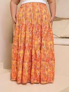 Hourglow Plus Size Women Allover Print Casual Versatile Daily Wear Skirt Vacation Summer - Multicolor - View 4