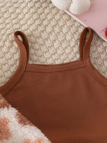 SHEIN 幼女毛絨外套背心牛仔褲 巧克力棕色 藍綠色 豹紋喇叭長袖秋季毛衣 感恩節家庭穿搭 - 彩色 - 查看 9