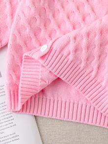 Genkimix Kids Cardigan Rajut Kasual Lengan Panjang Kancing Tunggal untuk Bayi Perempuan - Baby Pink - View 6