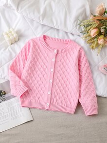 Genkimix Kids Cardigan Rajut Kasual Lengan Panjang Kancing Tunggal untuk Bayi Perempuan - Baby Pink - View 8
