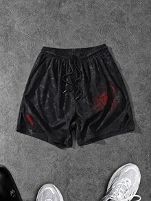 GymRaken 男士蜘蛛圖案抽繩腰運動短褲，健身房適用 - 彩色 - 查看 1