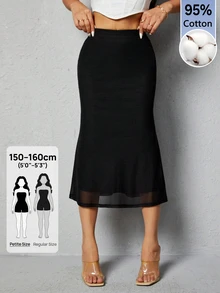 SHEIN PETITE Women's Elegant Mermaid Skirt For Dating And Vacation - Black - View 8