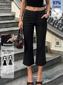 SHEIN PETITE Spring/Summer Black Stretch Capri Pants-Elegant,CasualAnd Relaxed Look - Stylish,VersatileAnd High-End,97% Cotton,Petite - Black - View 9