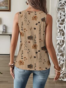 EMERY ROSE Casual Floral Print Round Neck Tank Top For Women, Suitable For Summer Back To School,Casual - Multicolor - View 4