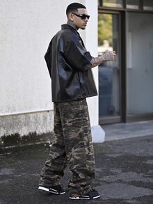 Devon Thys Men's Retro Street Camo Wide Leg Jeans - Khaki - View 5